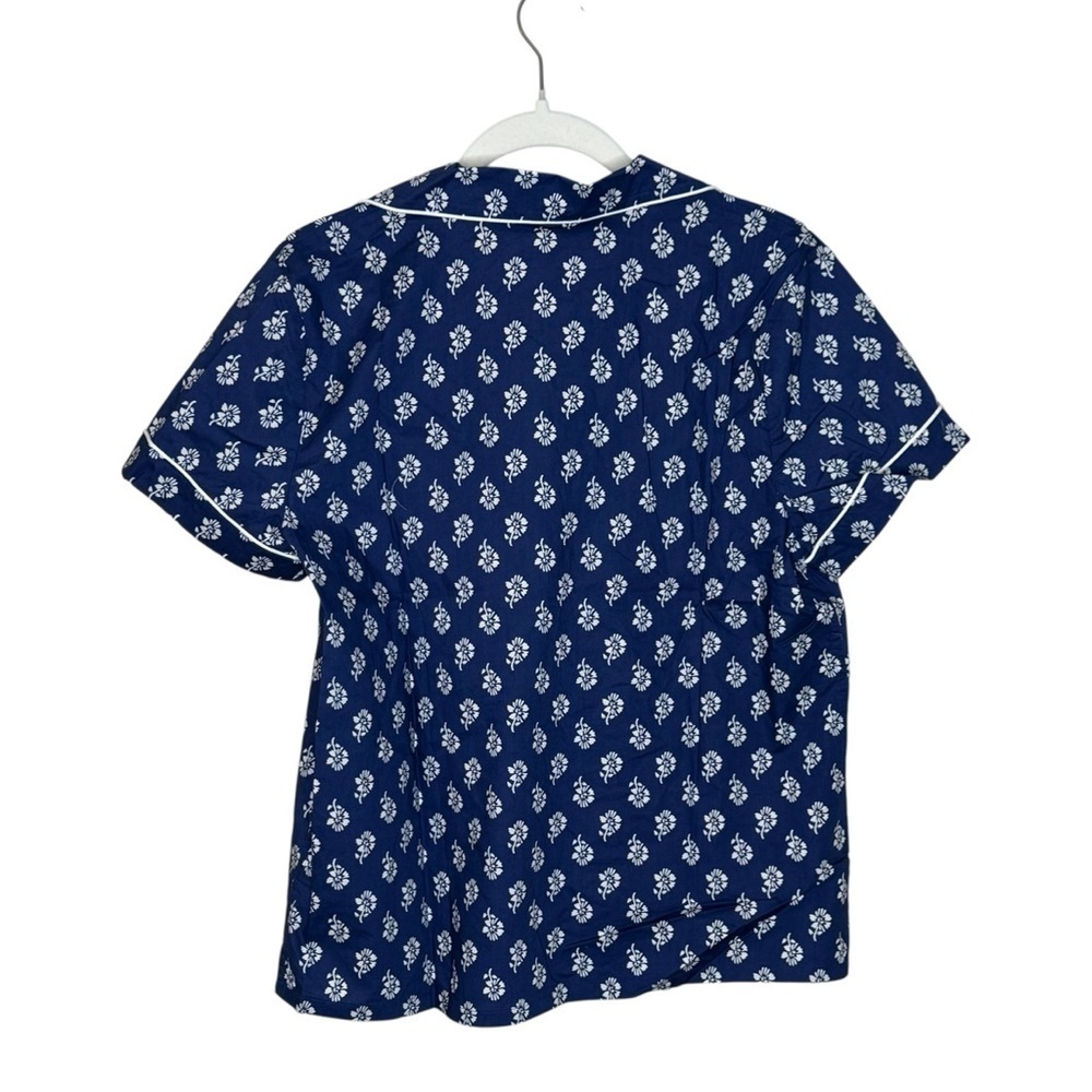 J. Crew Navy Blue Button Down Poplin Pajama Top with White Floral Pattern NWT M - Picture 5 of 11